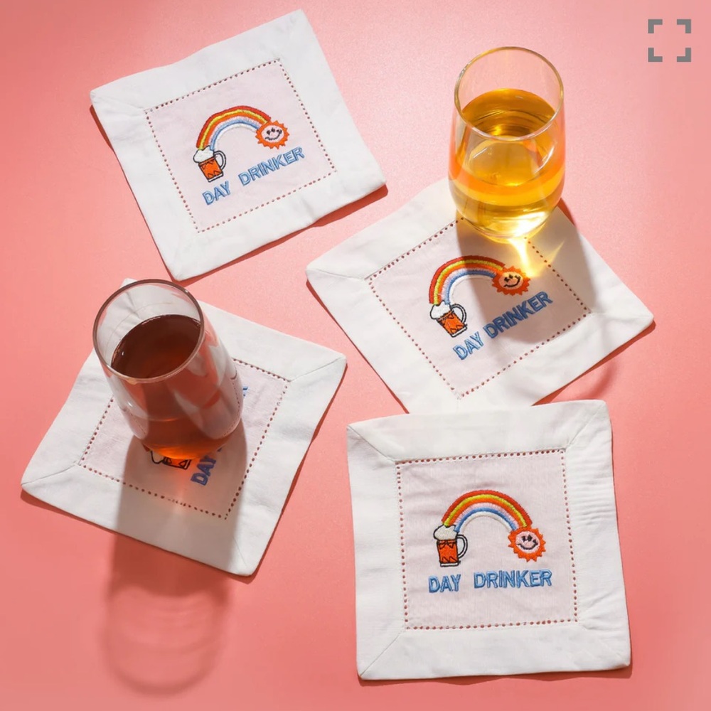 “Daytime Cheers” Embroidered Coasters - Set of 4